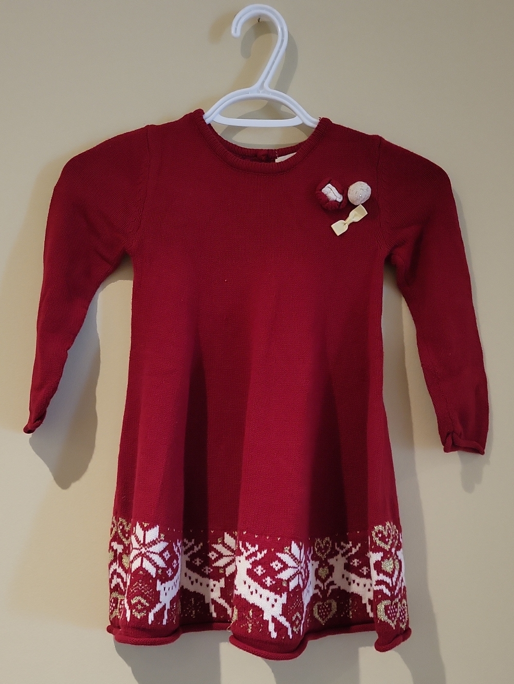 Girls' Red Knit Dress with Festive White Border